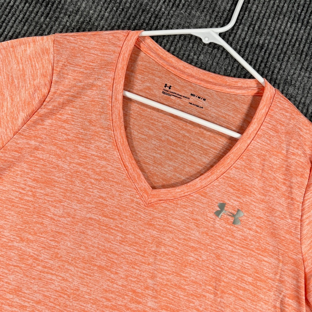 Under Armour Shirt Womens Medium Orange Short Sleeve Active HeatGear Workout